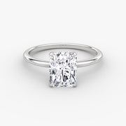 Radiant Cut - Plain Band Hidden Halo - Classic Engagement Ring- 14 K Gold